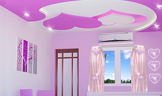 plafon gypsum kamar tidur ungu
