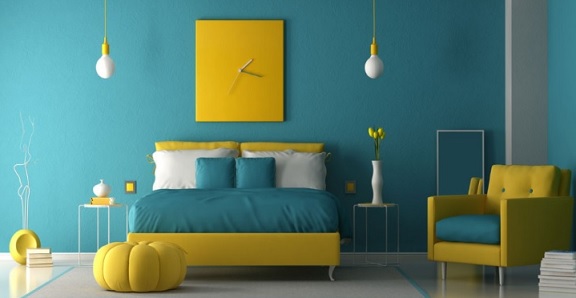 kombinasi warna cat kuning dan hijau tosca