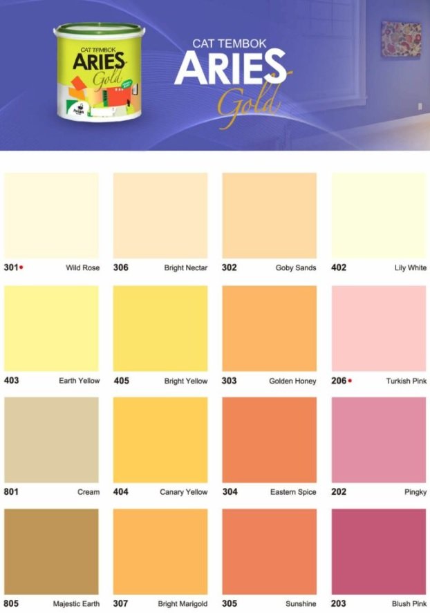 Katalog Warna Cat tembok aries gold 1